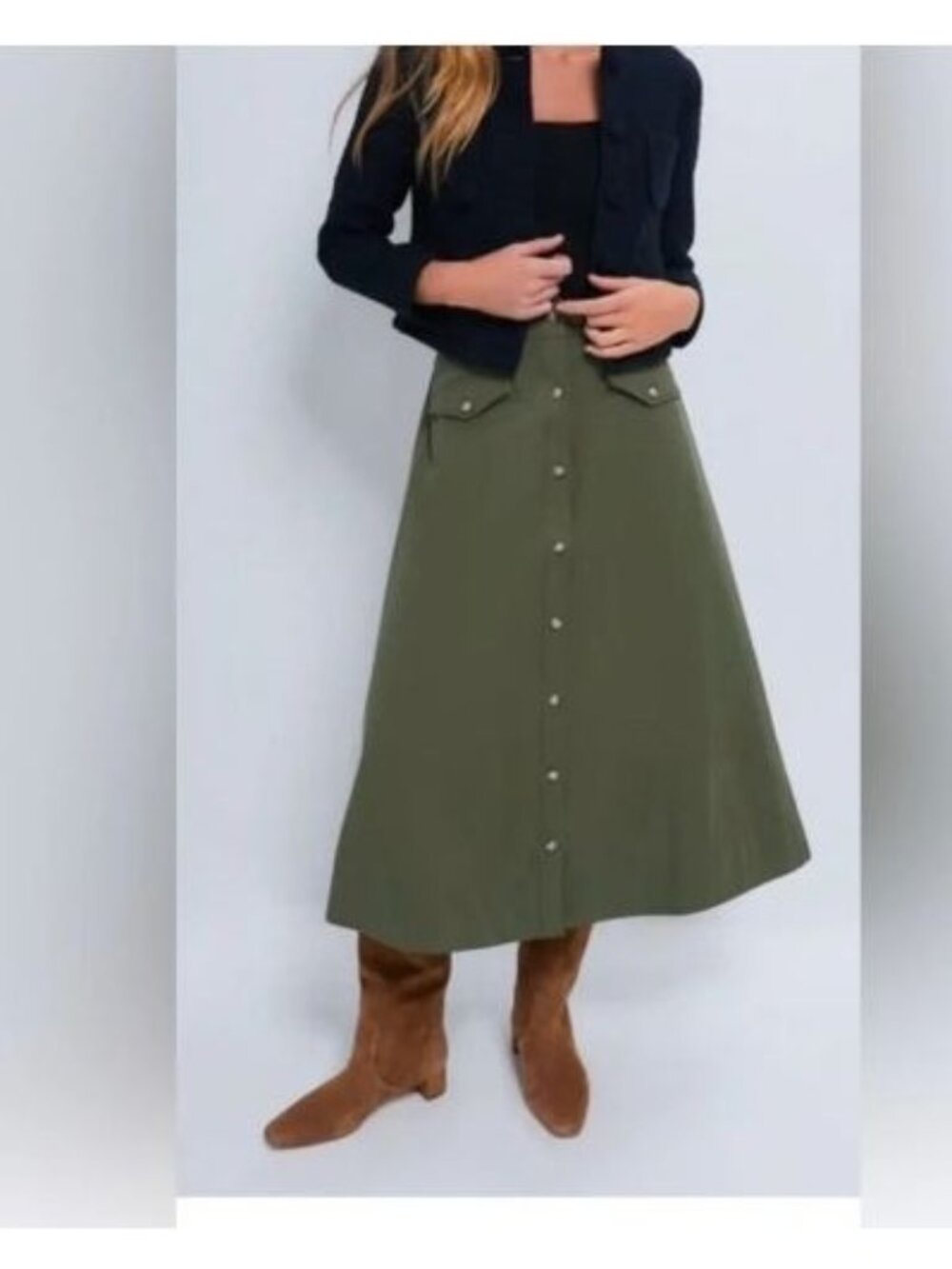 NWT Tuckernuck Olive Button-Down Midi Skirt Size 6 Classic Coastal Preppy Fall